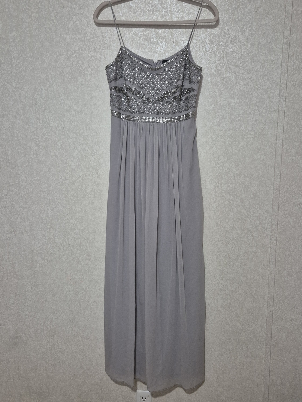 Adrianna Papell Silver Beaded Spaghetti Strap Maxi Dress..size:6 - Picture 3 of 12